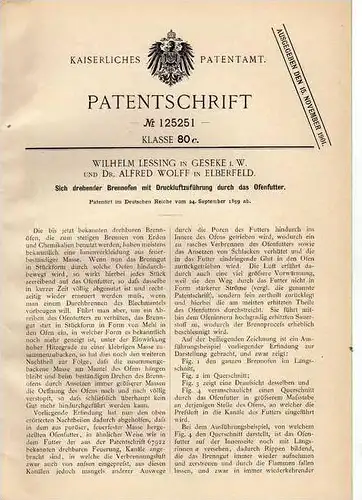 Original Patentschrift - W. Lessing in Geseke i.W., 1899 , Brennofen für Erden und Chemikalien !!!
