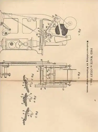 Original Patentschrift - F. Waite in Otley , England , 1900 , Plattendruckpresse , Presse , Druckerei , Buchdruck !!!