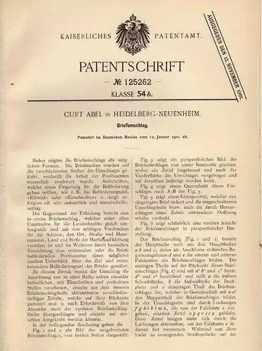 Original Patentschrift - Curt  Abel in Heidelberg - Neuenheim , 1901 , Briefumschlag !!!