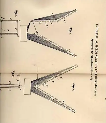 Original Patentschrift - Tattersall in Enschede , 1900 , Kettenscheermaschine , Spulengestell !!!