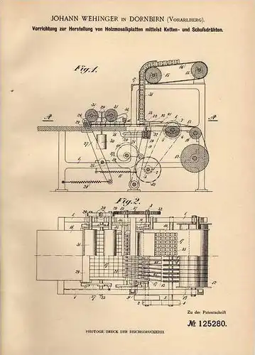 Original Patentschrift - J. Wehinger in Dornbirn , Vorarlberg , 1900 , Holzmosaik - Herstellung , Mosaik !!!