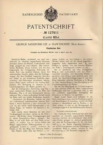 Original Patentschrift - G. Lee in Hawthorne , New Jersey , 1901 , elastisches Rad !!!