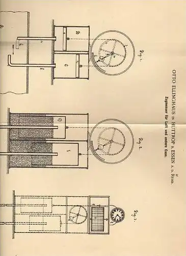 Original Patentschrift - O. Ellinghaus in Huttrop b. Essen a.d. Ruhr , 1902 , Zugmesser für Luft und Gase !!!