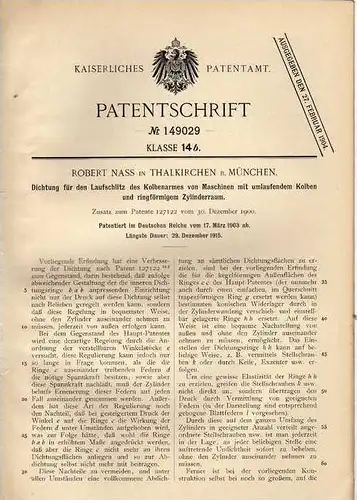 Original Patentschrift - R. Nass in Thalkirchen b. München , 1903 , Maschine mit umlaufenden Kolben !!!