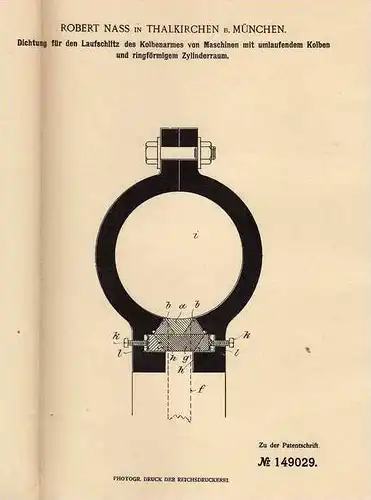 Original Patentschrift - R. Nass in Thalkirchen b. München , 1903 , Maschine mit umlaufenden Kolben !!!