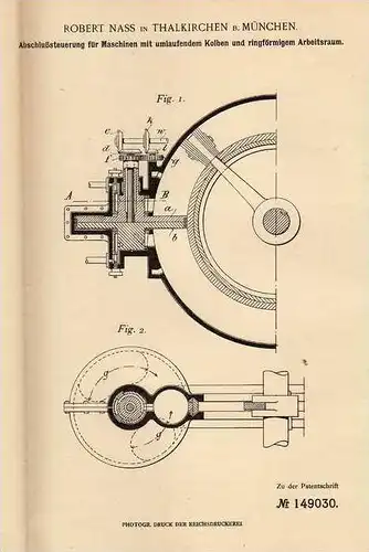Original Patentschrift - R. Nass in Thalkirchen b. München , 1903 , Steuerung für Maschinen !!!