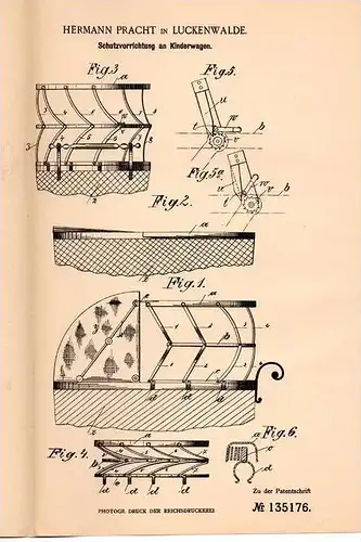 Original Patentschrift - H. Pracht in Luckenwalde , 1901 , Kinderwagen - Schutzvorrichtung !!!