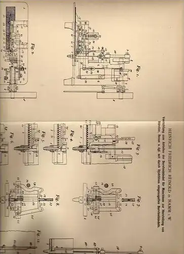 Original Patentschrift - H. Reinold in Hamm i.W., 1902 , Maschine für Borsten und Besen !!!