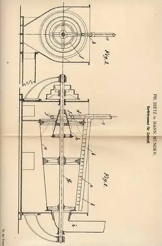 Original Patentschrift - Ph. Dietz in Hann Münden , 1898 , Zellstoff - Sortiertrommel !!!