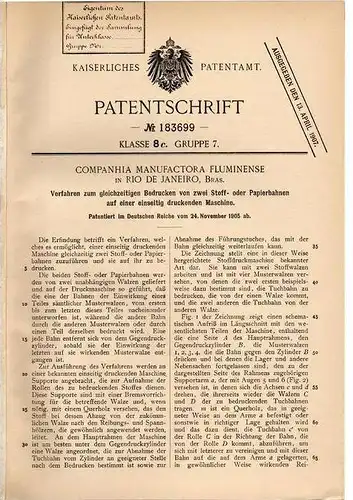 Original Patentschrift - Companhia Manufactora Fluminese in Rio de Janeiro , 1905 , Druckmaschine , Druckerei , Druck !!