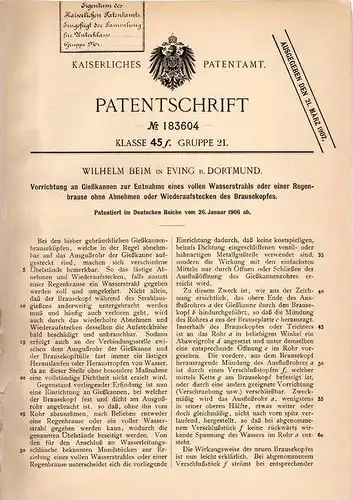 Original Patentschrift - W. Beim in Eving b. Dortmund , 1906 , Gießkanne , Kanne !!!