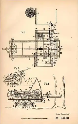 Original Patentschrift - M. Reichlinger in Orscholz , 1905 , Sägewerk zum Fällen von Bäumen , Baumfäller , Forst !!!