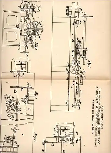 Original Patentschrift - Thornycroft & Co in Church - Wharf , Chiswick , 1891 , Maschine zum Biegen von Rohren !!!