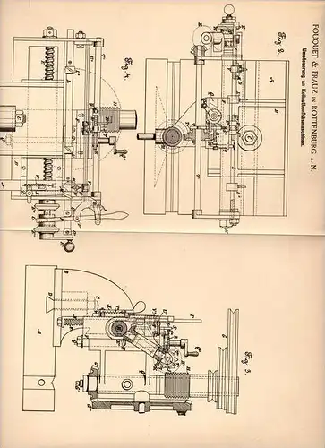 Original Patentschrift - Fouquet & Frauz in Rottenburg a.N., 1891 , Steurung für Fräsmaschinen , Fräse !!!