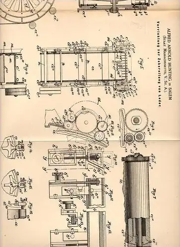 Original Patentschrift - A. Hunting in Salem , Mass., USA , 1891 , Zubereitung von Leder !!!