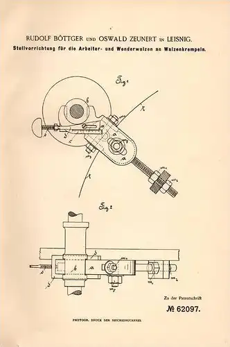 Original Patentschrift - O. Zeunert in Leisnig , 1891 , Walzen an Walzkrempeln , Walze , Walzwerk !!!