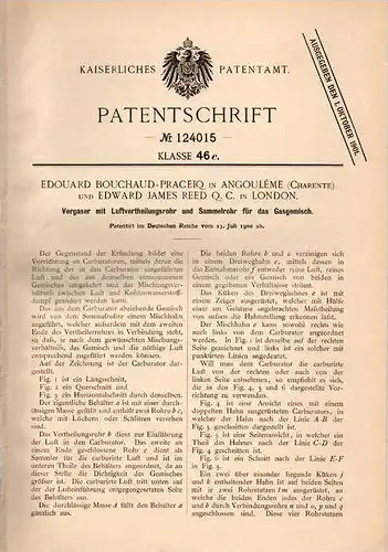 Original Patentschrift - E. Praceiq in Angouleme , 1900 , Carburator mit Luftrohr für Gemisch , Automobile !!!