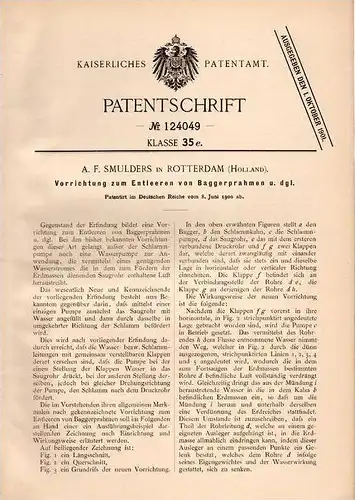 Original Patentschrift - A. Smulders in Rotterdam , 1900 , Entleeren von Baggerprahmen , Schlamm , Bagger !!!
