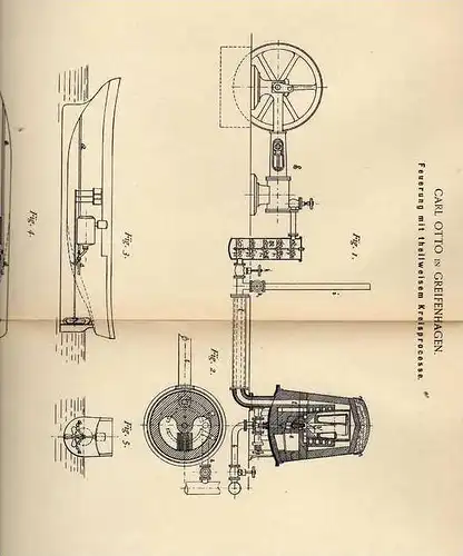 Original Patentschrift - C. Otto in Greifenhagen , 1890 , Feuerung mit Kreisprocess !!!