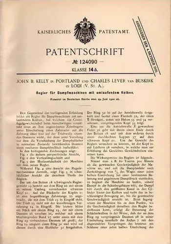Original Patentschrift - C. van Buskirk in Lodi und Portland , 1900 , Regler für Dampfmaschinen !!!