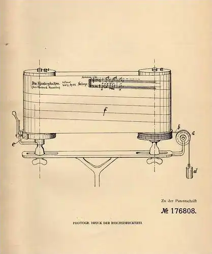 Original Patentschrift - P. Altena in Gelsenkirchen , 1906 , Notenzeiger mit endlosem Notenband , Noten !!!