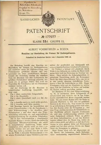 Original Patentschrift - A. Vossköhler in Egeln , 1905 , Maschine für Zuckergußwaren , Gebäck , Bäckerei , Bäcker !!!