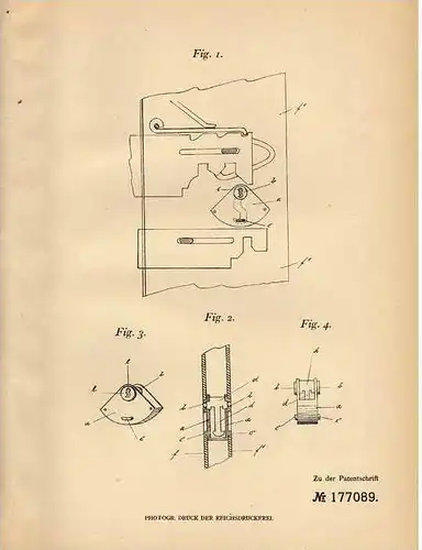 Original Patentschrift - A. Fischer in Oranienburg , 1906 , Einsatzschloß , Türschloß !!!