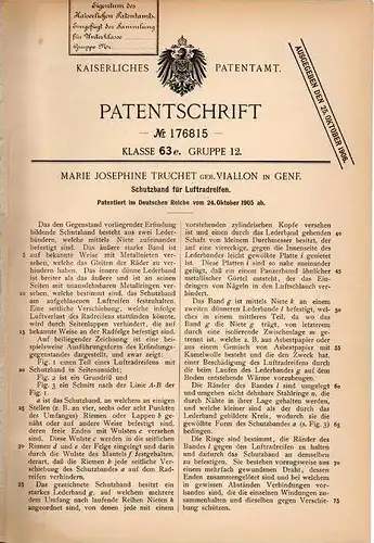 Original Patentschrift - M. Truchet in Genf , 1905 , Luftradreifen , Reifen mit Schutzband , Automobile !!!