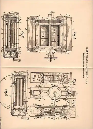 Original Patentschrift - F. Asbach in Rheinberg a. Rhein , 1902 , Waschmaschine mit Waschbrettern !!!