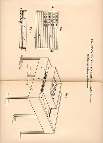 Original Patentschrift - F. Bender in San Felin de Guixols , Spanien , 1903 , Sieb für Kork , Korkstopfen !!!