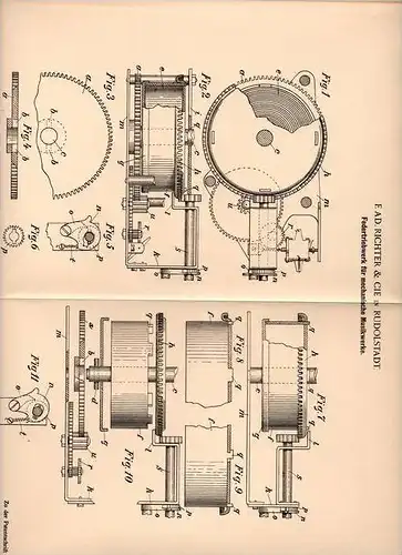 Original Patentschrift - E. Richter & Cie in Rudolstadt , 1903 , Triebwerk für Musikwerke !!!