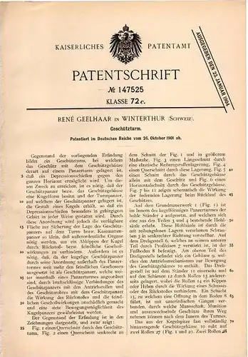Original Patentschrift - R. Geelhaar in Winterthur , 1901 , Panzerturm , Geschützturm , Geschütz , Kanone , Panzer !!!
