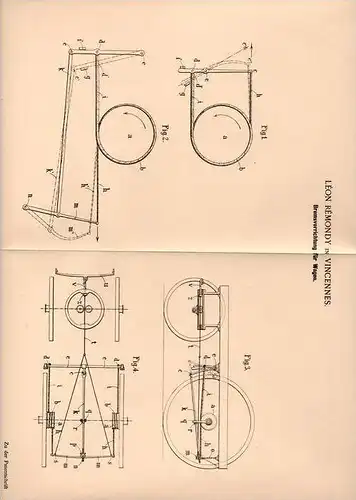 Original Patentschrift - L. Rémondy in Vincennes , 1899 , Bremse für Wagen , Automobile !!!