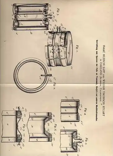 Original Patentschrift - Spanner für Trommel und Banjo , 1899 , I. Hudson in Oakland , Pauke , Schlagzeug !!!
