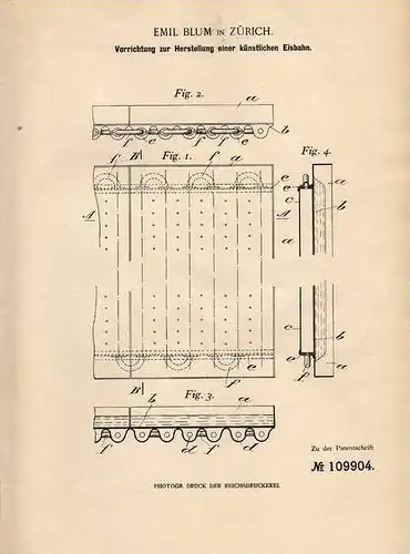 Original Patentschrift - E. Blum in Zürich , 1899 , Herstellung einer Eisbahn , Eishalle , Eiskunstlauf , Eislauf !!!