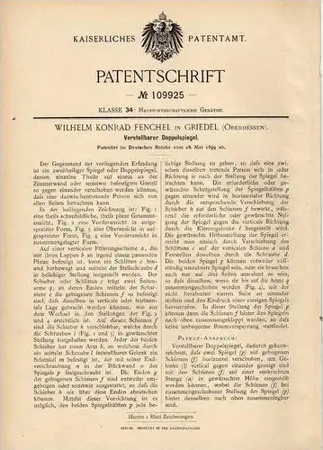 Original Patentschrift - W. Fenchel in Griedel , Oberhessen , 1899 , Doppelspiegel , Spiegel !!!