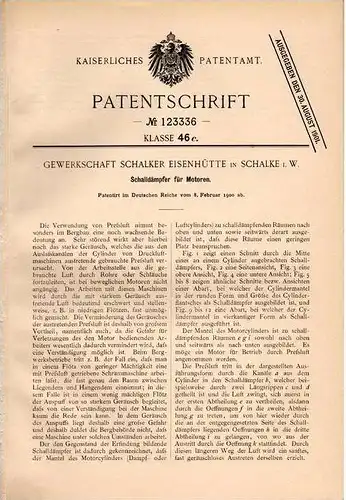 Original Patentschrift - Eisenhütte Gewerkschaft in Schalke i.W., 1900 , Schalldämpfer für Motoren !!!