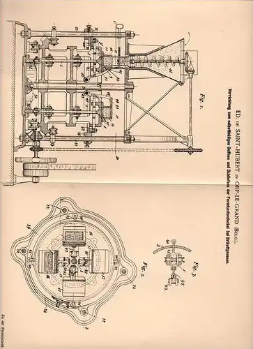 Original Patentschrift - E. de Saint - Hubert in Orp le Grand , 1899 , Apparat für Brikettpresse , Presse , Brikett !!!