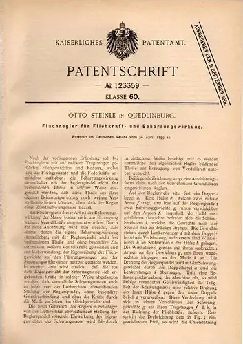 Original Patentschrift - O. Steinle in Quedlinburg , 1899 , Flachregler , Fliehkraftregler !!!