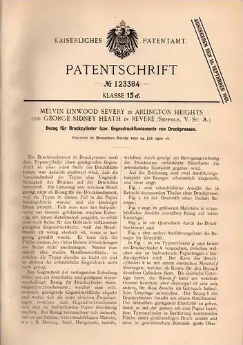 Original Patentschrift - M. Severy in Arlington Heights und Revere , USA , 1900 , Bezug für Druckpressen !!!