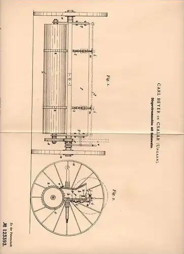 Original Patentschrift - C. Beyer in Csalár , Ungarn , 1900 , Düngerstreumaschine , Düngerstreuer , Landwirtschaft !!!