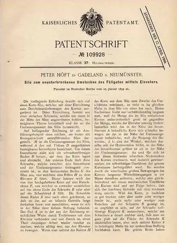 Original Patentschrift - P. Höft in Gadeland b. Neumünster , 1899 , Ailo mit Elevator !!!