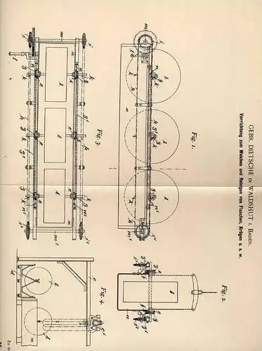 Original Patentschrift - Gebr. Dietsche in Waldshut i. Baden , 1899 , Apparat zum Reinigen von Flaschen und Krügen !!!