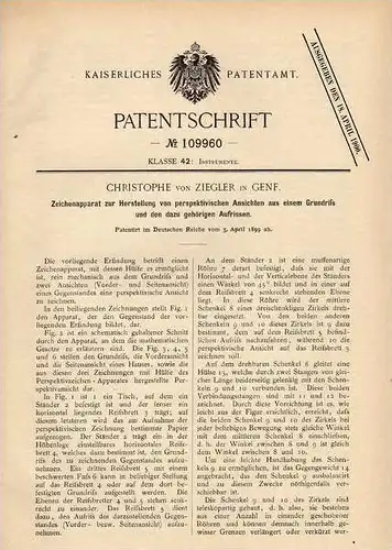Original Patentschrift - Ch. von Ziegler in Genf , 1899 , Zeichenapparat für perspektivische Ansichten , Architektur !!
