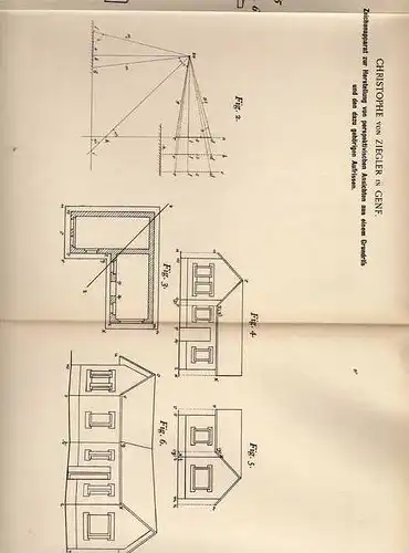 Original Patentschrift - Ch. von Ziegler in Genf , 1899 , Zeichenapparat für perspektivische Ansichten , Architektur !!