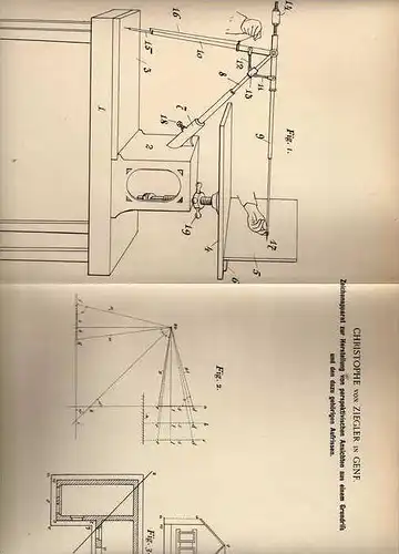 Original Patentschrift - Ch. von Ziegler in Genf , 1899 , Zeichenapparat für perspektivische Ansichten , Architektur !!