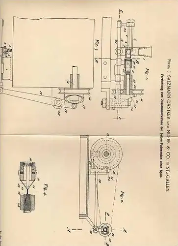 Original Patentschrift - Fa. Nufer & Co in St. Gallen , 1899 , Zwirnapparat für Spulen , Zwirn !!!