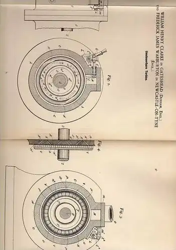 Original Patentschrift - W. Clarke in Gateshead , Durham , 1898 , umsteuerbare Turbine !!!