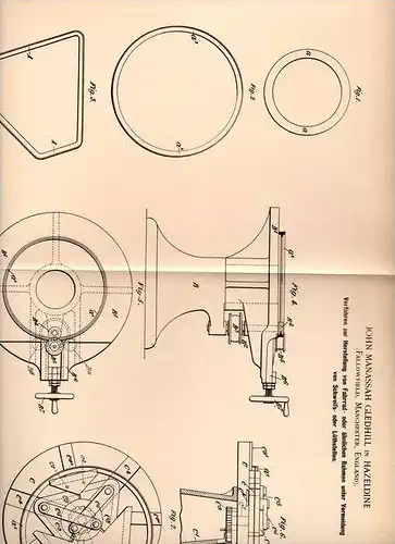 Original Patentschrift - J. Gledhill in Hazeldine , 1898 , Rahmen für Fahrrad ohne Schweiß- und Lötstellen !!!