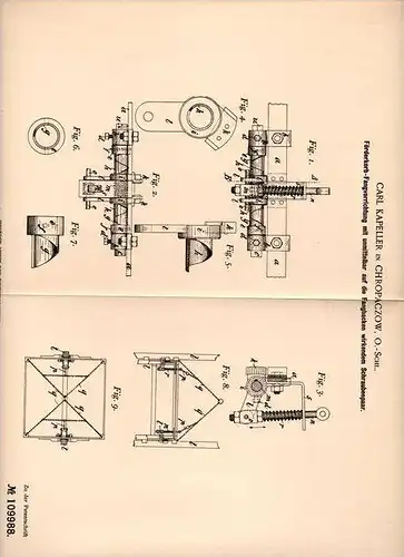 Original Patentschrift - C. Kapeller in Chropaczow , 1899 , Fangvorrichtung für Förderkorb !!!